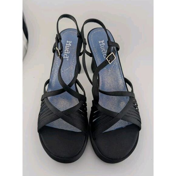 Vintage Mudd Size 10 Rita Platform Heels Black Strappy Satin Y2k 90s New In Box - Picture 3 of 11